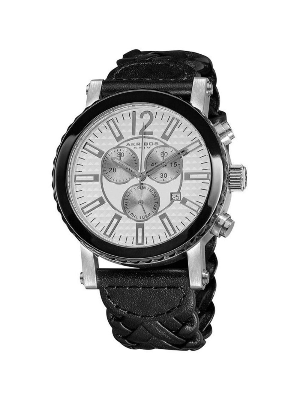 NWT Akribos XXIV Akribos Chronograph Black Leather Men's Watch